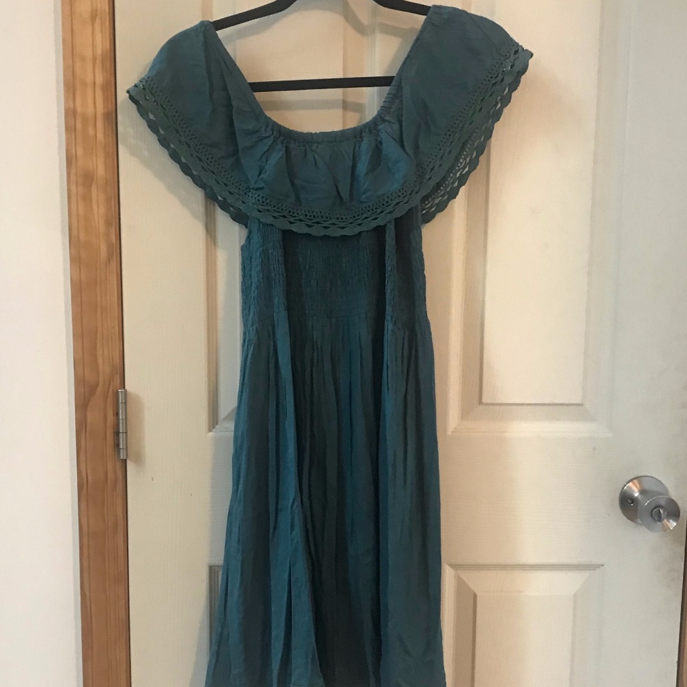 teal drop shoulder dress